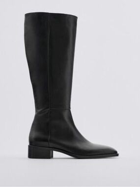 Zara Black Over-the-Knee Leather Boots Size 42